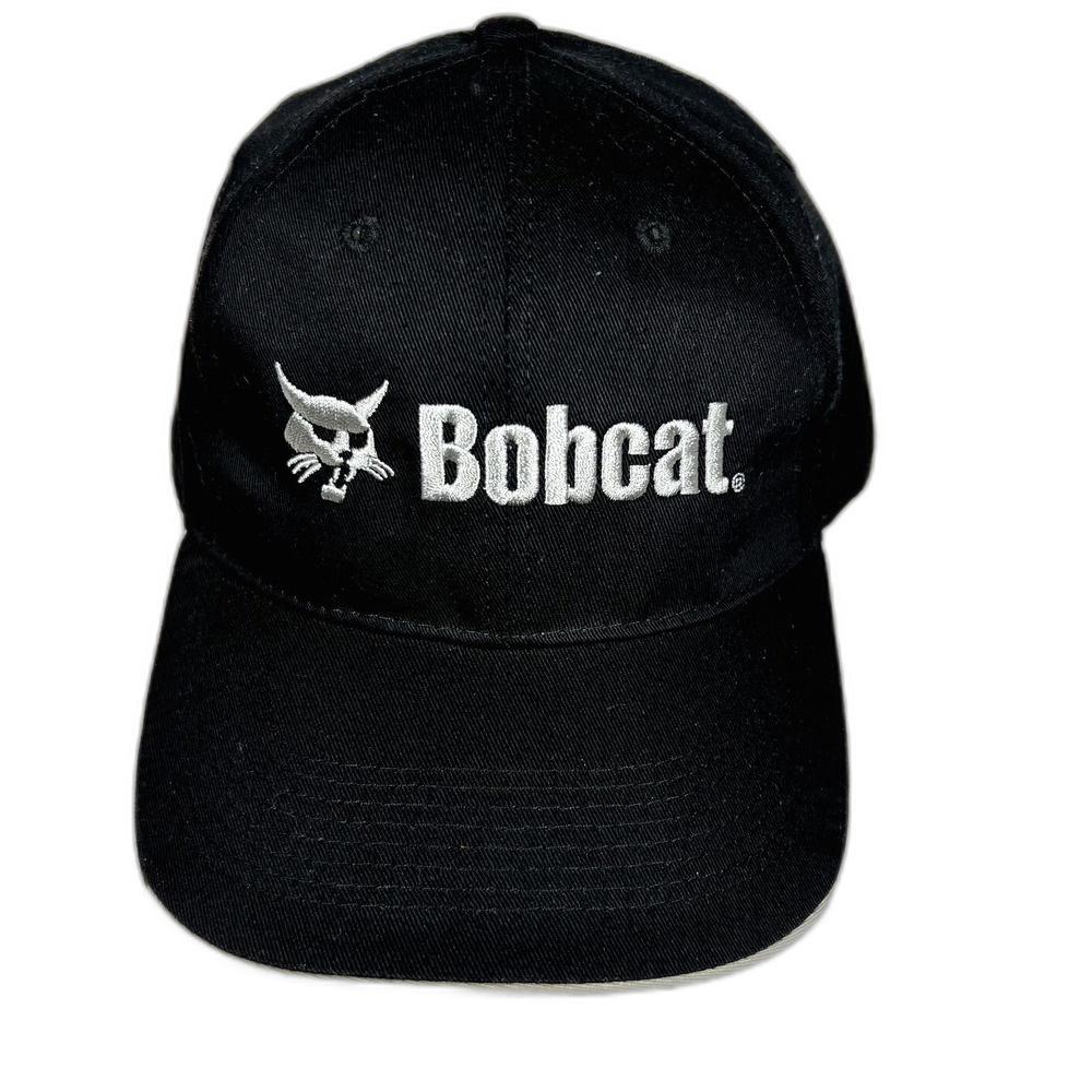 Bobcat Cap Hat Black w/White Embroidery,  Solid Back, Adjustable Hook and Loop